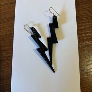 Nickel & Suede Black Lightning Bolt Earrings